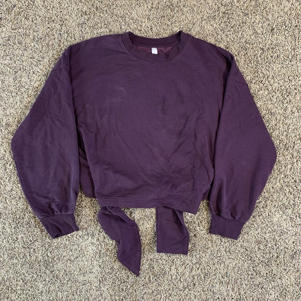 Athleta Sweater Top Womens Large Purple Yoga Tie Back Fitness Long Sleeve 556520
